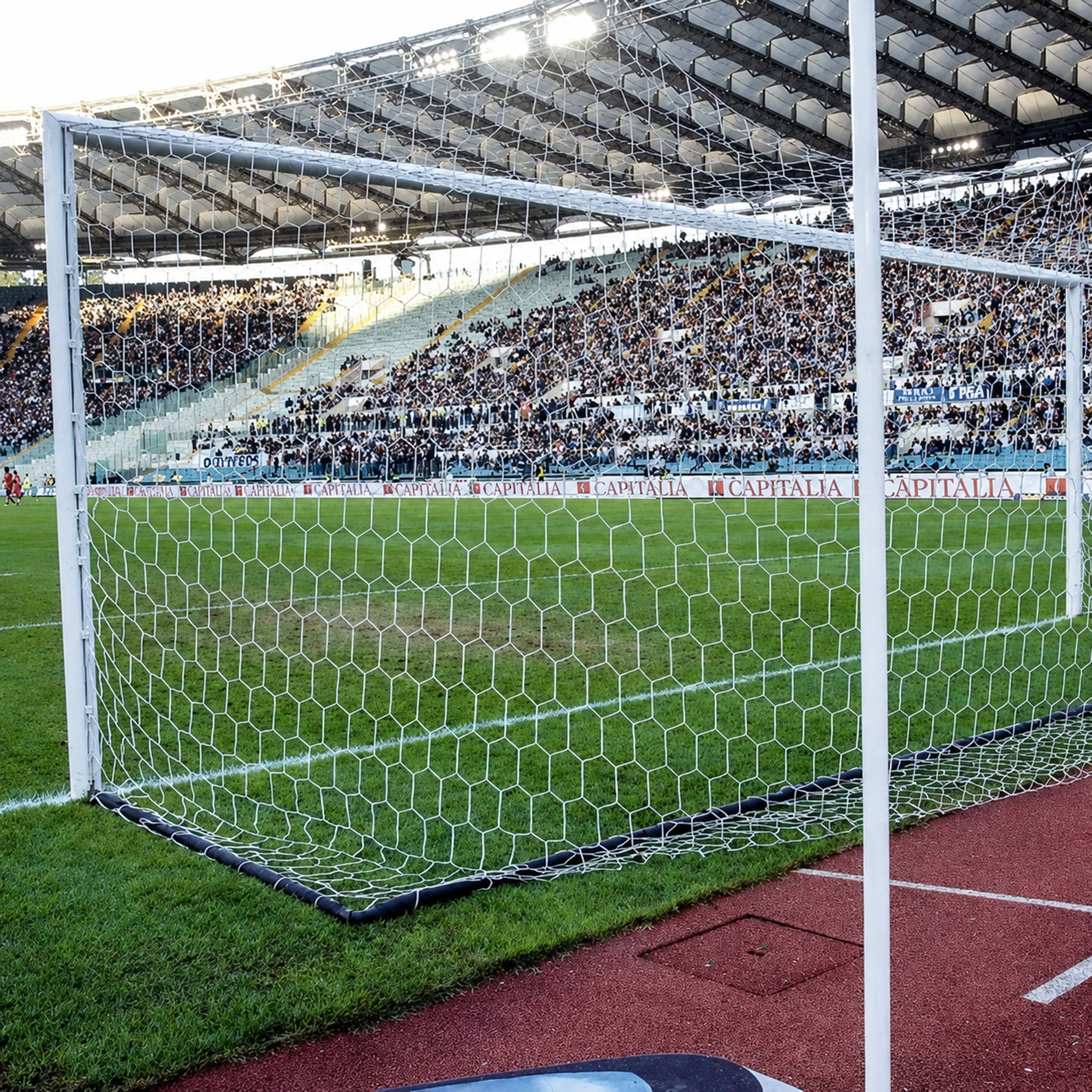 Football goal aluminium - 7.32m x 2.44m with net and lifting system