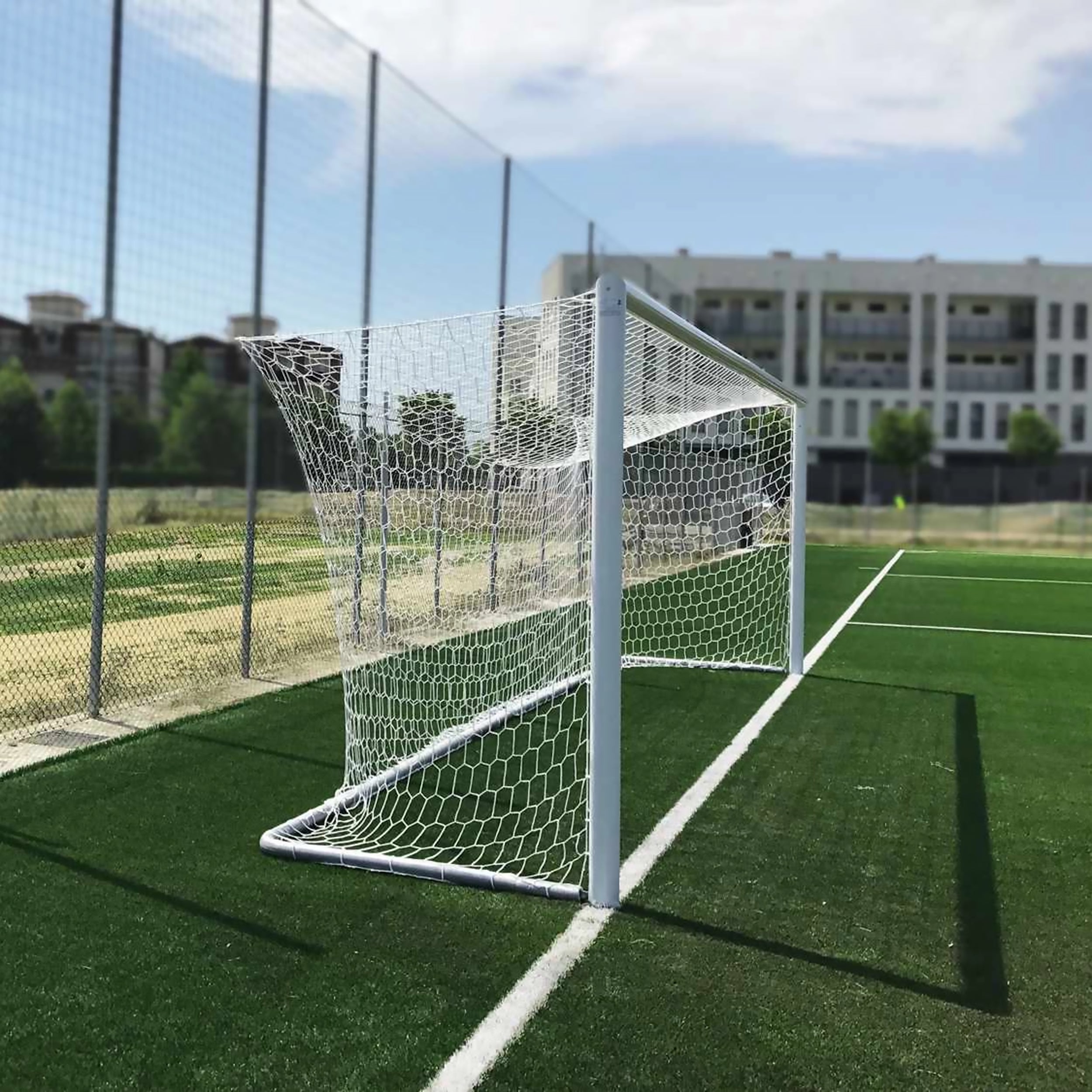 Full-Size Socketed Aluminium Football Goal - 7.32m x 2.44m