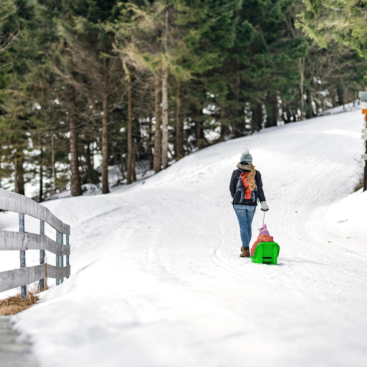 Baby sled with safety harness and pull rope Powershot