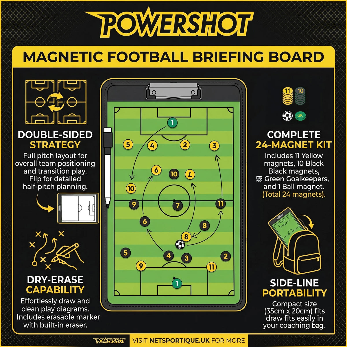 Magnetisch tactisch voetbalbord - 35cm x 20cm