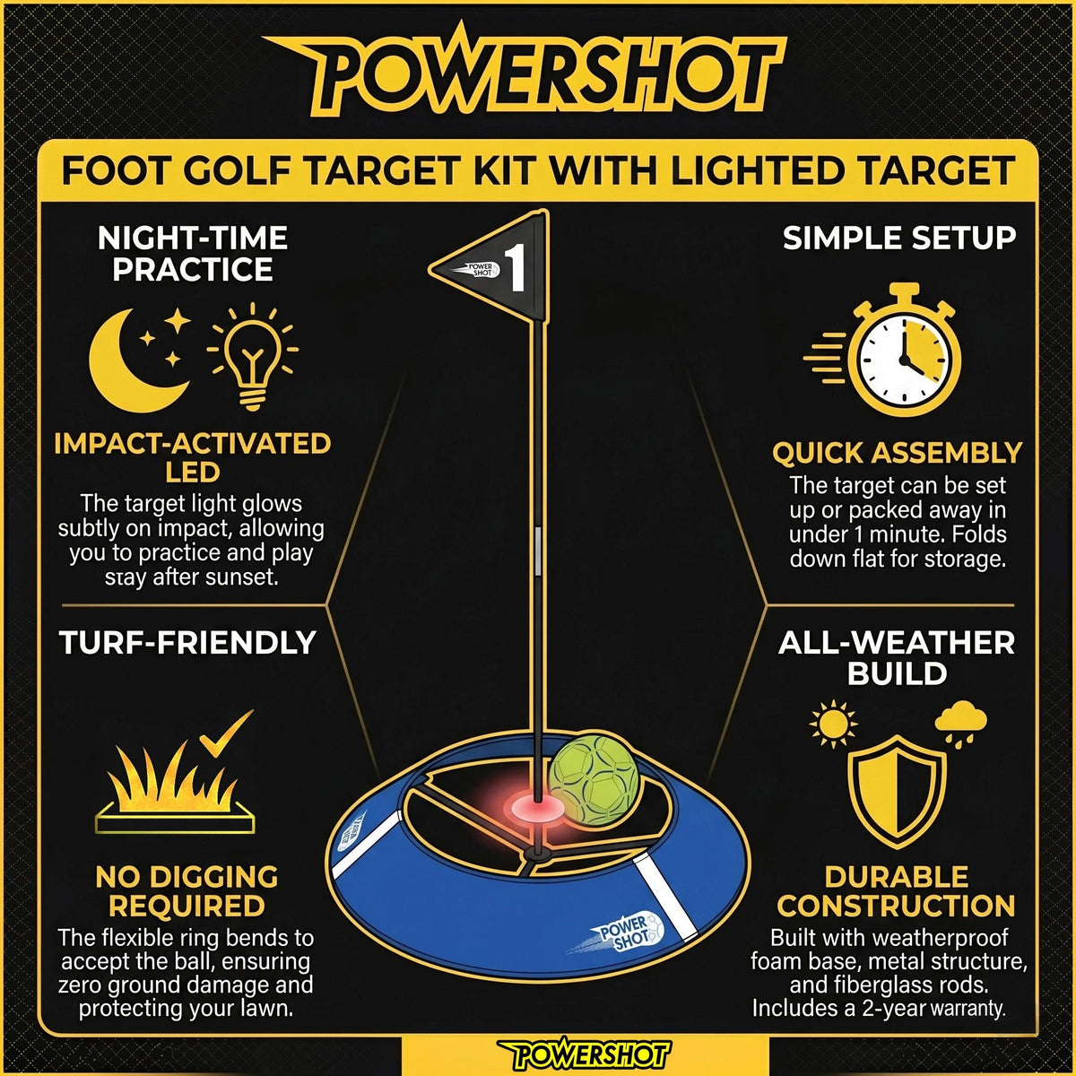 Set van 3 footgolftargets met verlichting