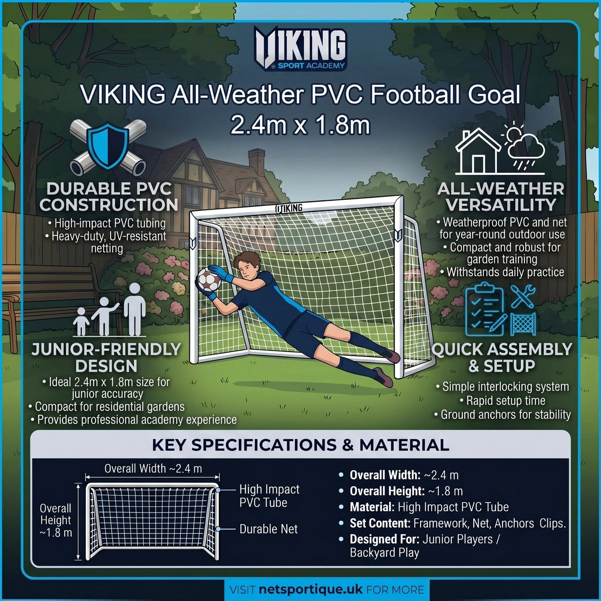 Netsportique garden goal - 2,4m x 1,8m VIKING