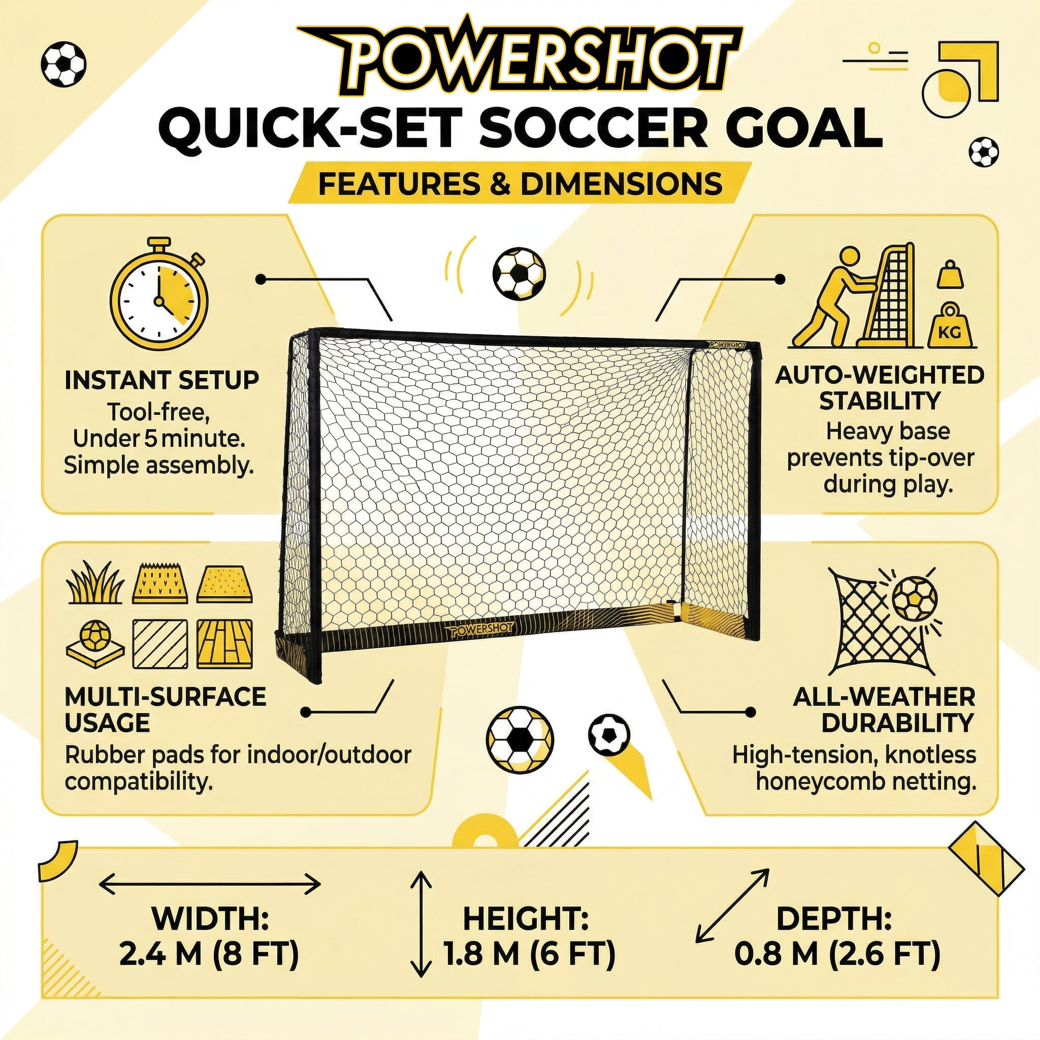 Black steel football goal - 3m x 2m