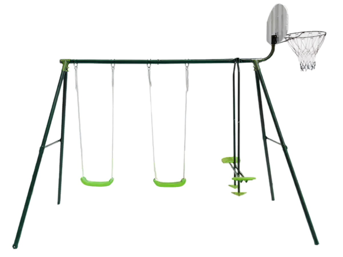 Multi-Play Garden Swing Set with Basketball Hoop - 3 Station
