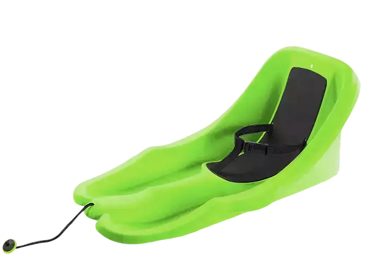 Baby sled with safety harness and pull rope