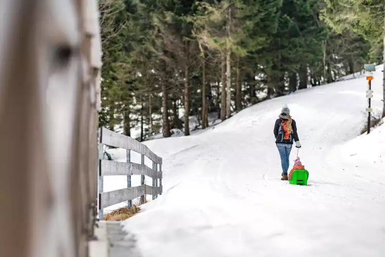 Baby sled with safety harness and pull rope