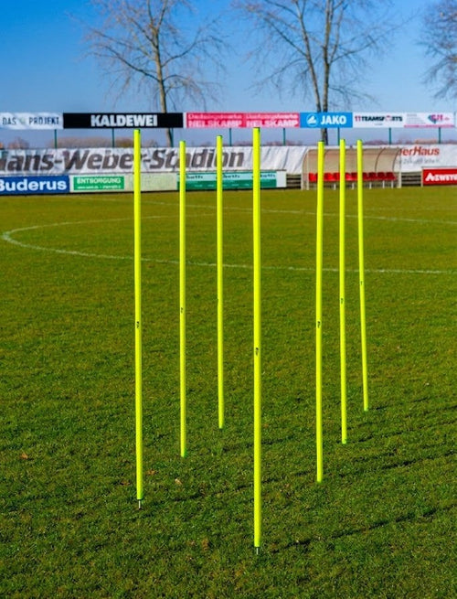 Set van 10 neongele slalompalen met grondpinnen - 172cm