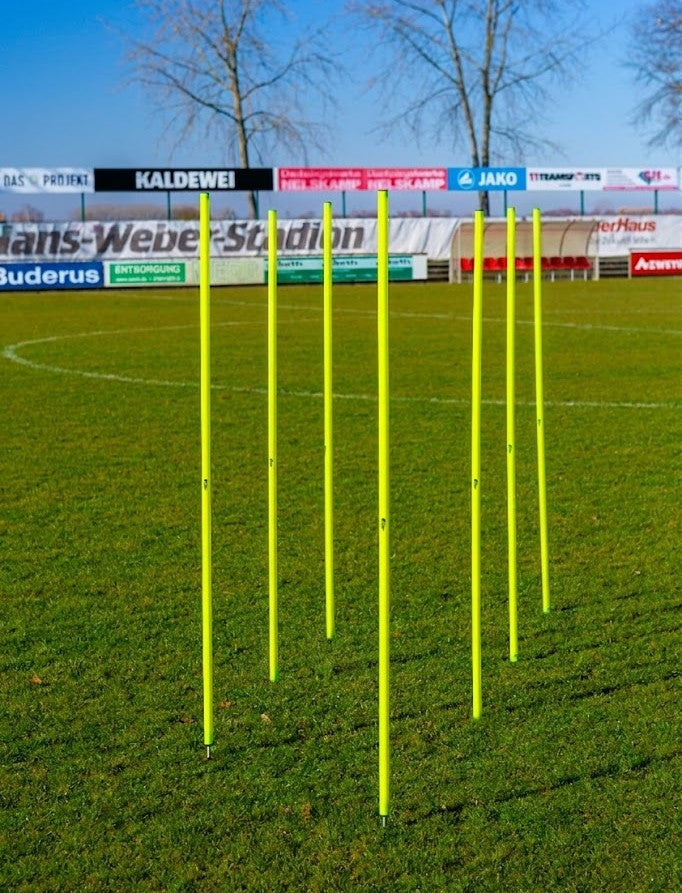 Set van 10 neongele slalompalen met grondpinnen - 172cm