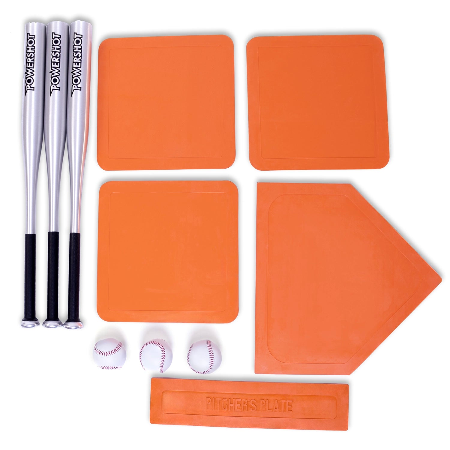 Kit of 3 aluminium baseball bats and balls with bases