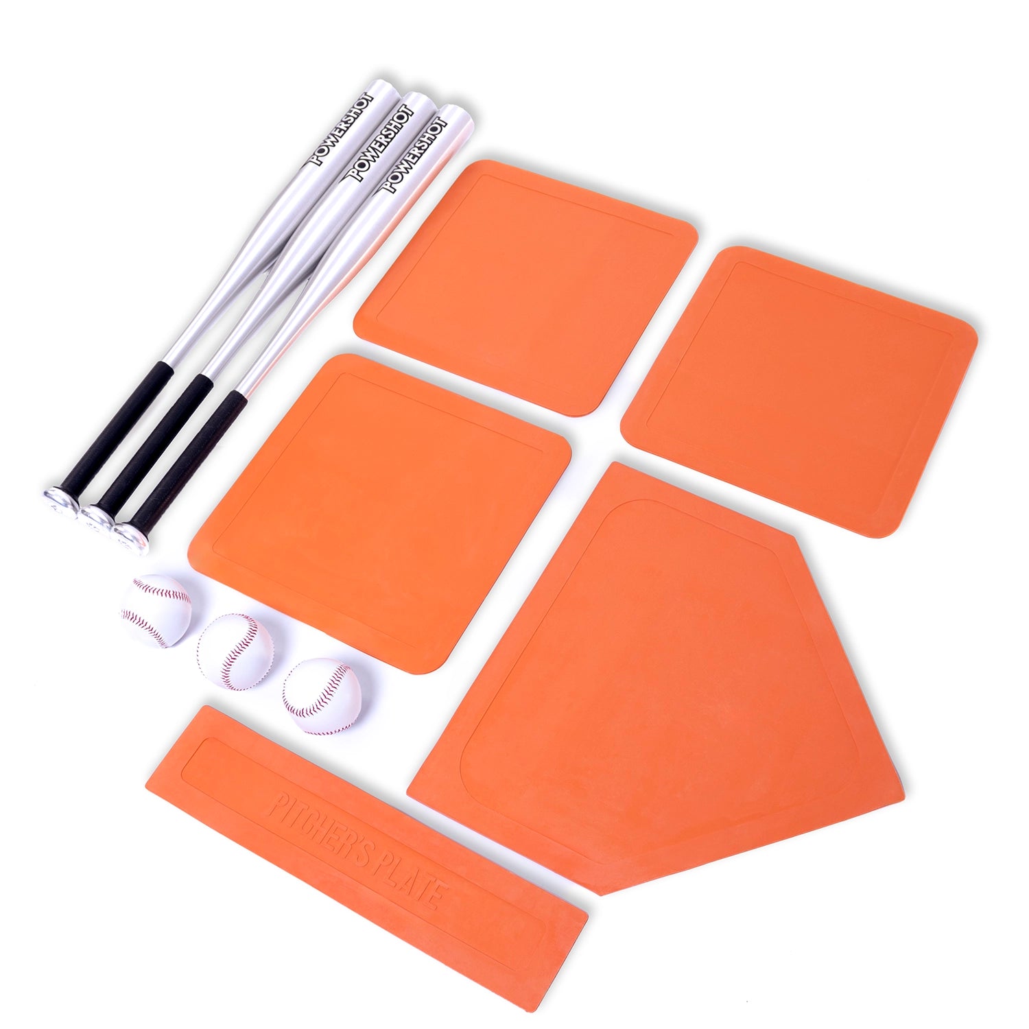 Kit of 3 aluminium baseball bats and balls with bases