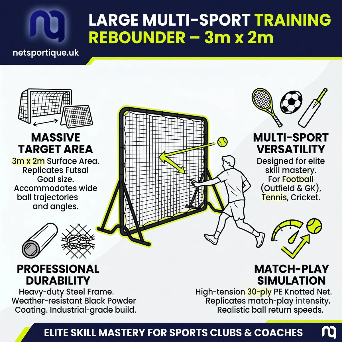 Grote multisport-trainingsrebounder – 3m x 2m