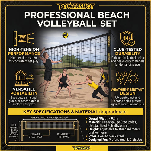 Volleybalset 9.14m met palen, tas, net, bal en pomp