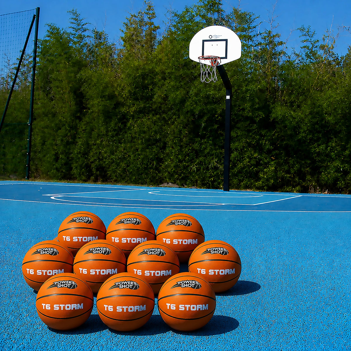 Set van 10 basketballen maat 6 met gratis pomp en opbergtas