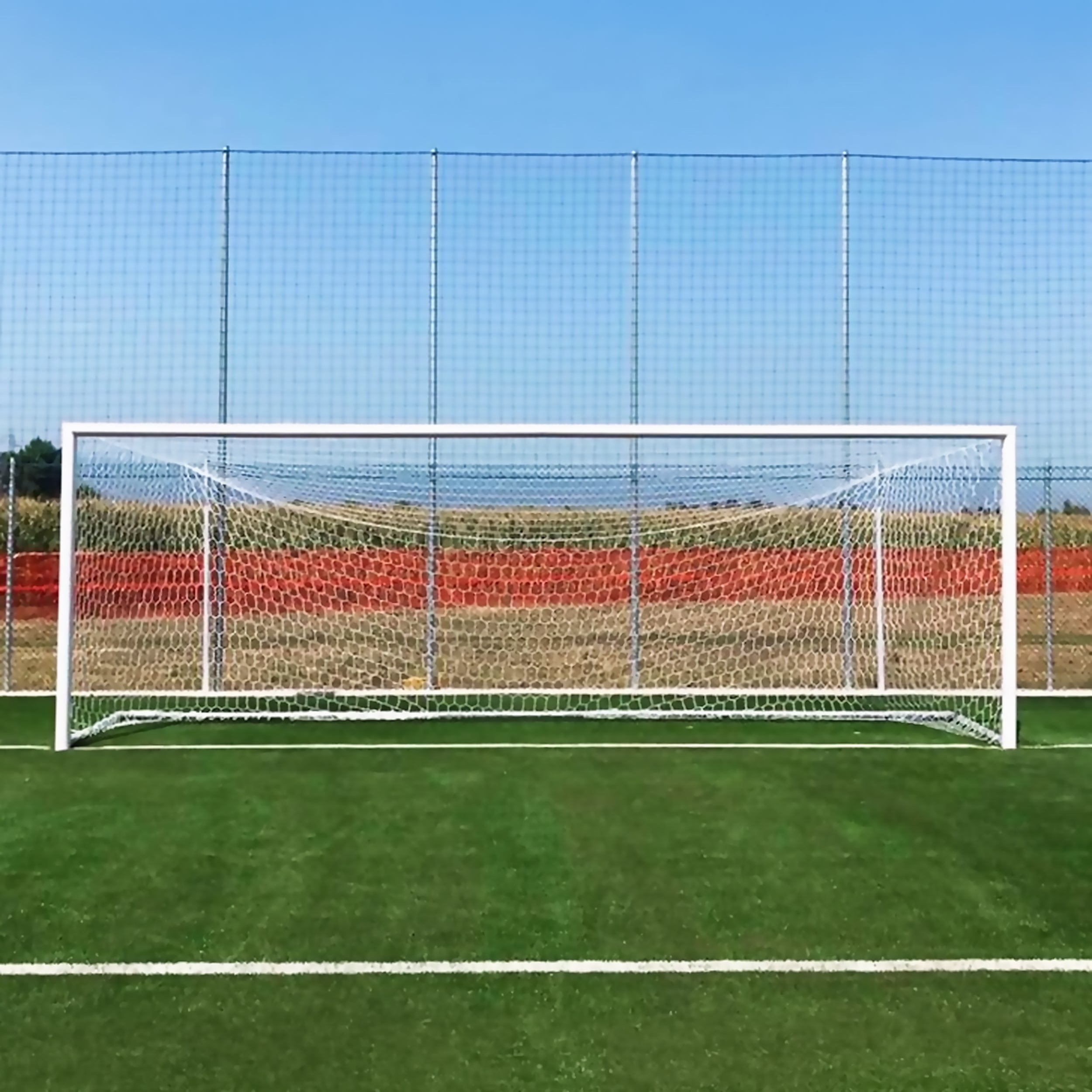 Full-Size Socketed Aluminium Football Goal - 7.32m x 2.44m