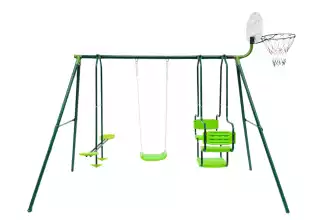 Three-gear swing with basketball hoop