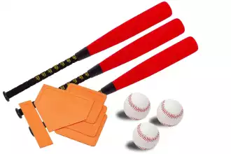 Set of 3 baseball bats, 3 baseballs and bases 